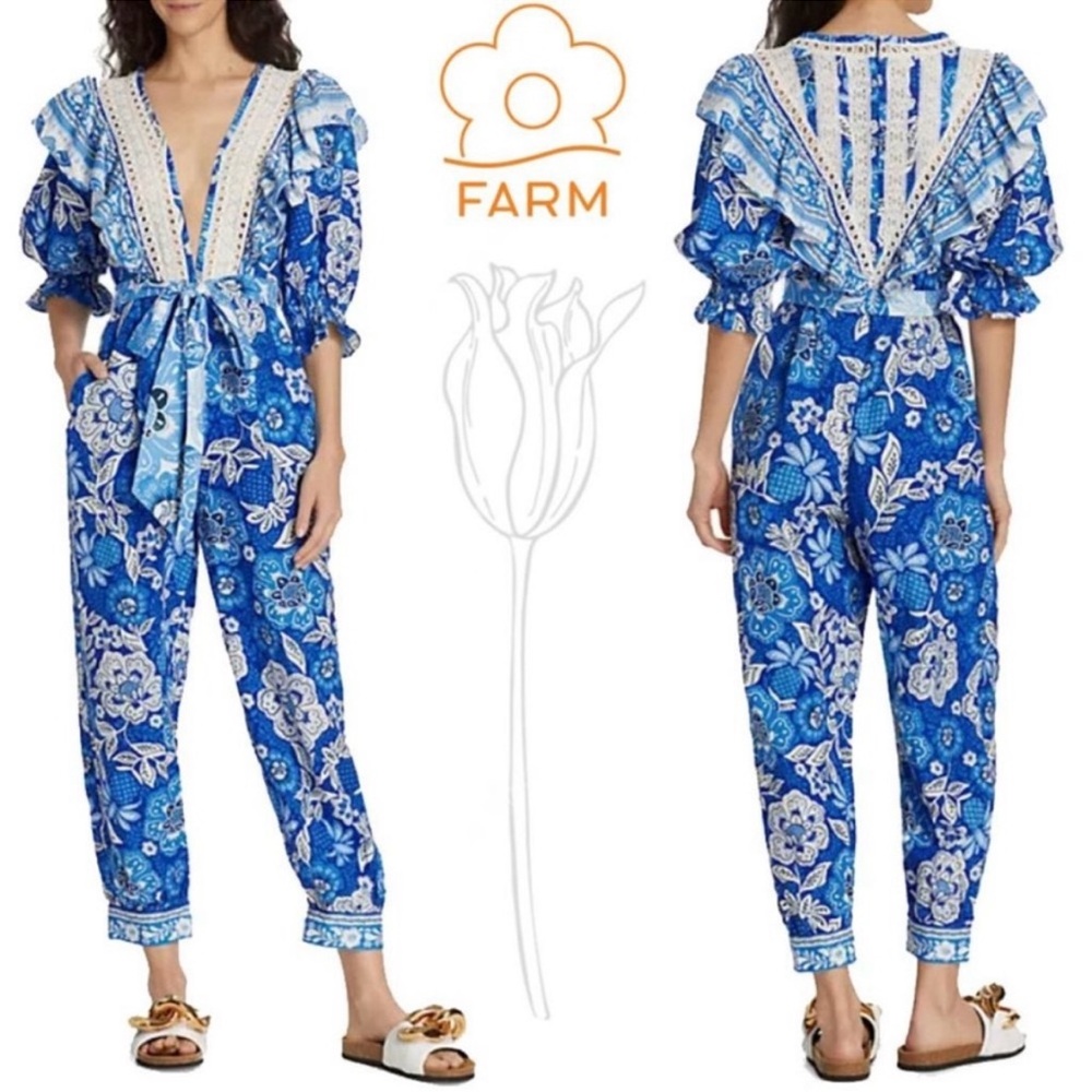 FARM Rio full of flowers jumpsuit Vibrant Blue Floral Jumpsuit